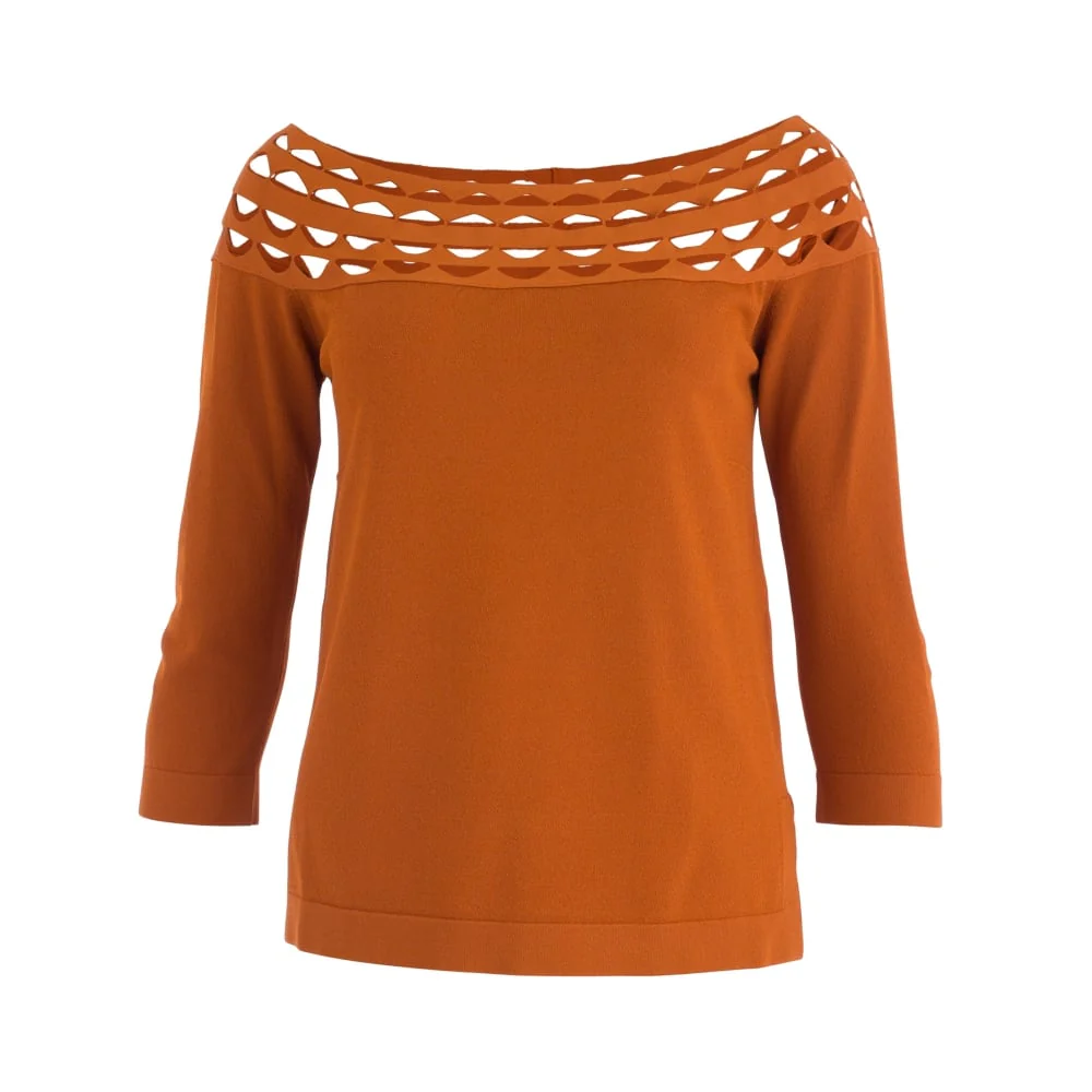 D.Exterior Off Shoulder Bardot Cut Out Jumper Burnt Orange - Image 5