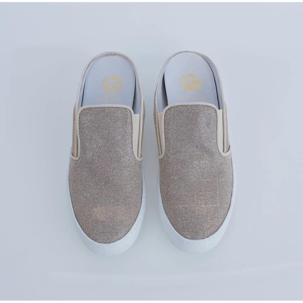 Lisa Kay Annie Glitter Slip On Loafer With White Sole Light Taupe - Image 6
