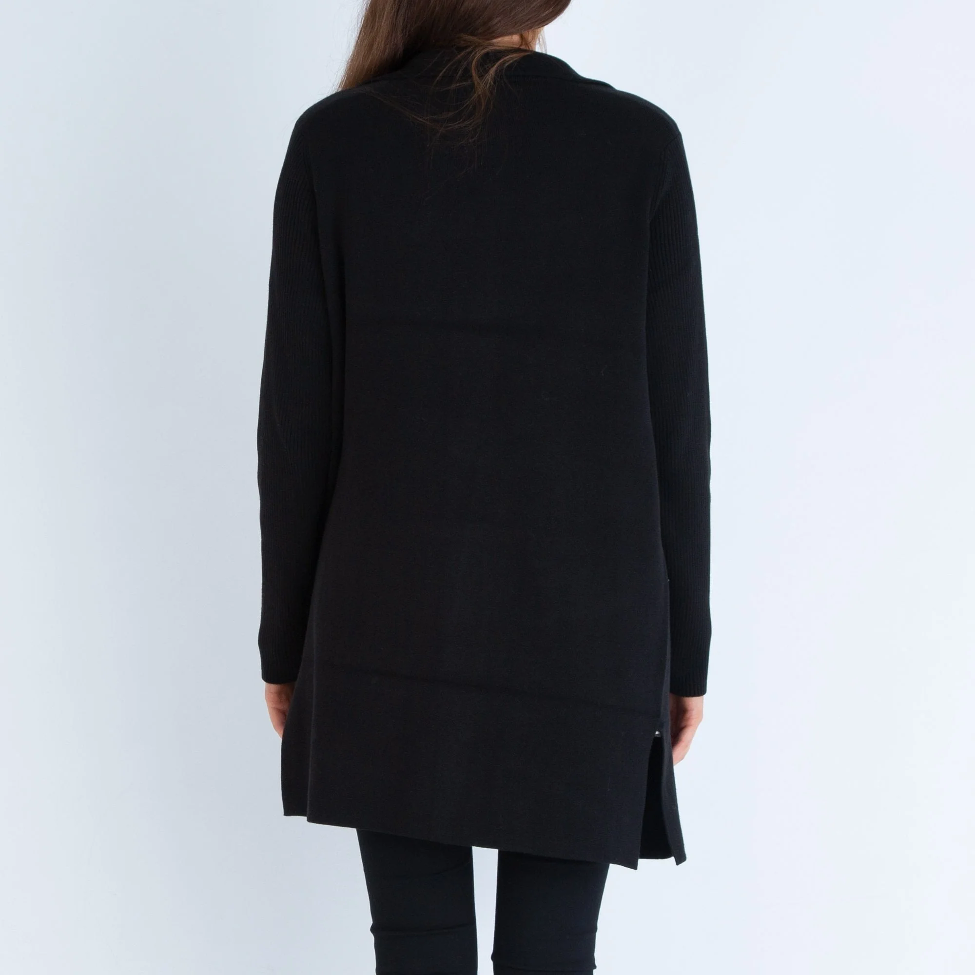 Repeat Waterfall Fringed Edge Cardigan Black & Tan - Image 4