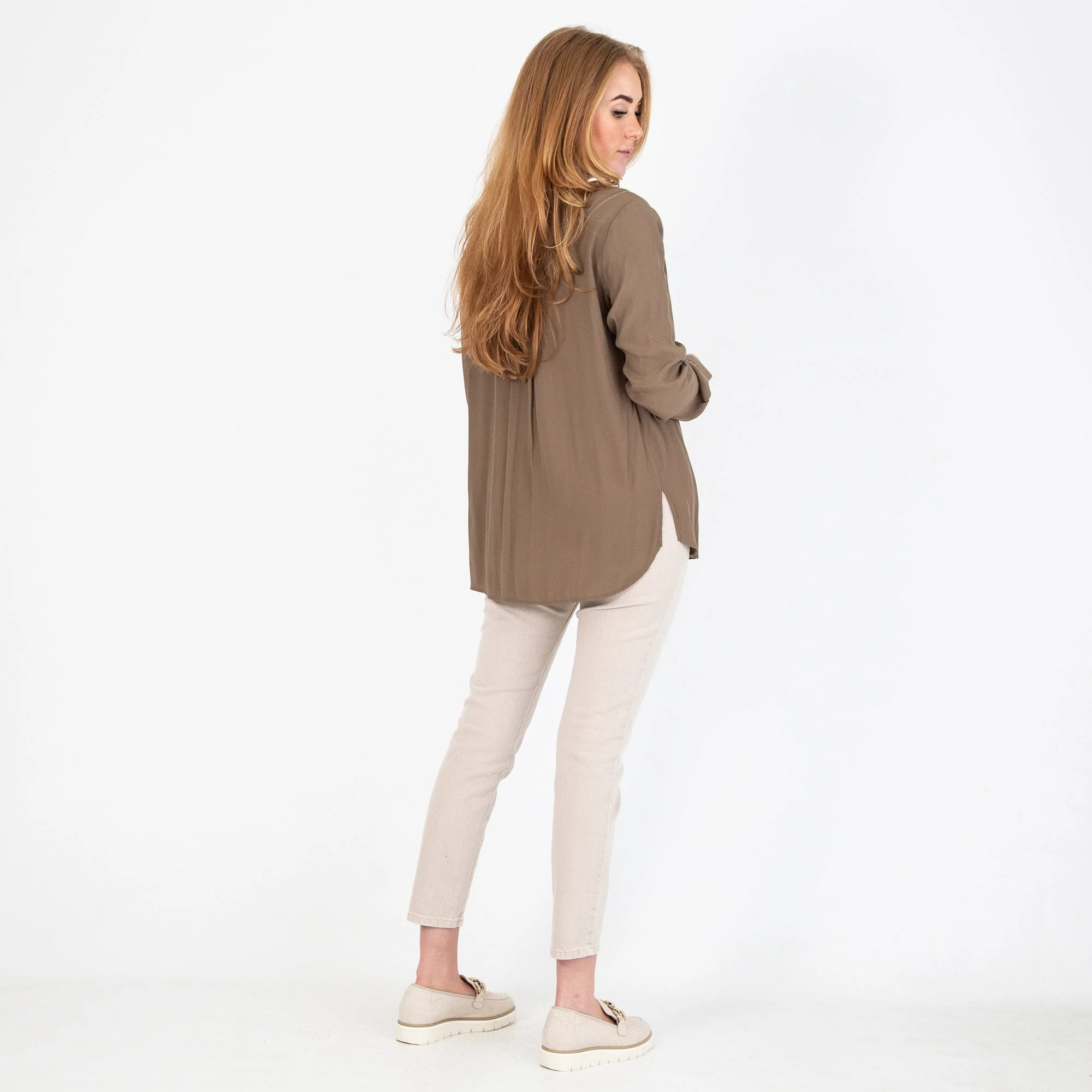 Riani Open V Neck Blouse Mongolian Green - Image 3