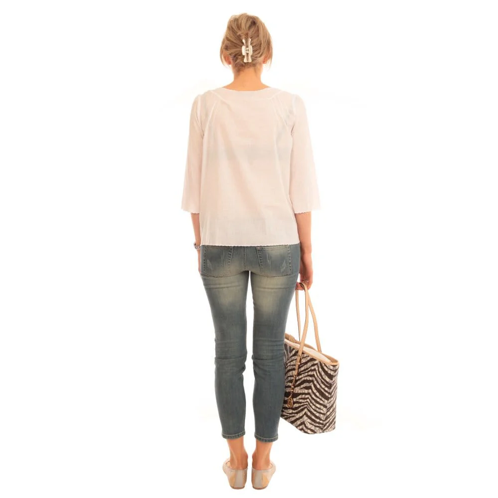 SET Embellished 3/4 Sleeve Blouse White - Image 3