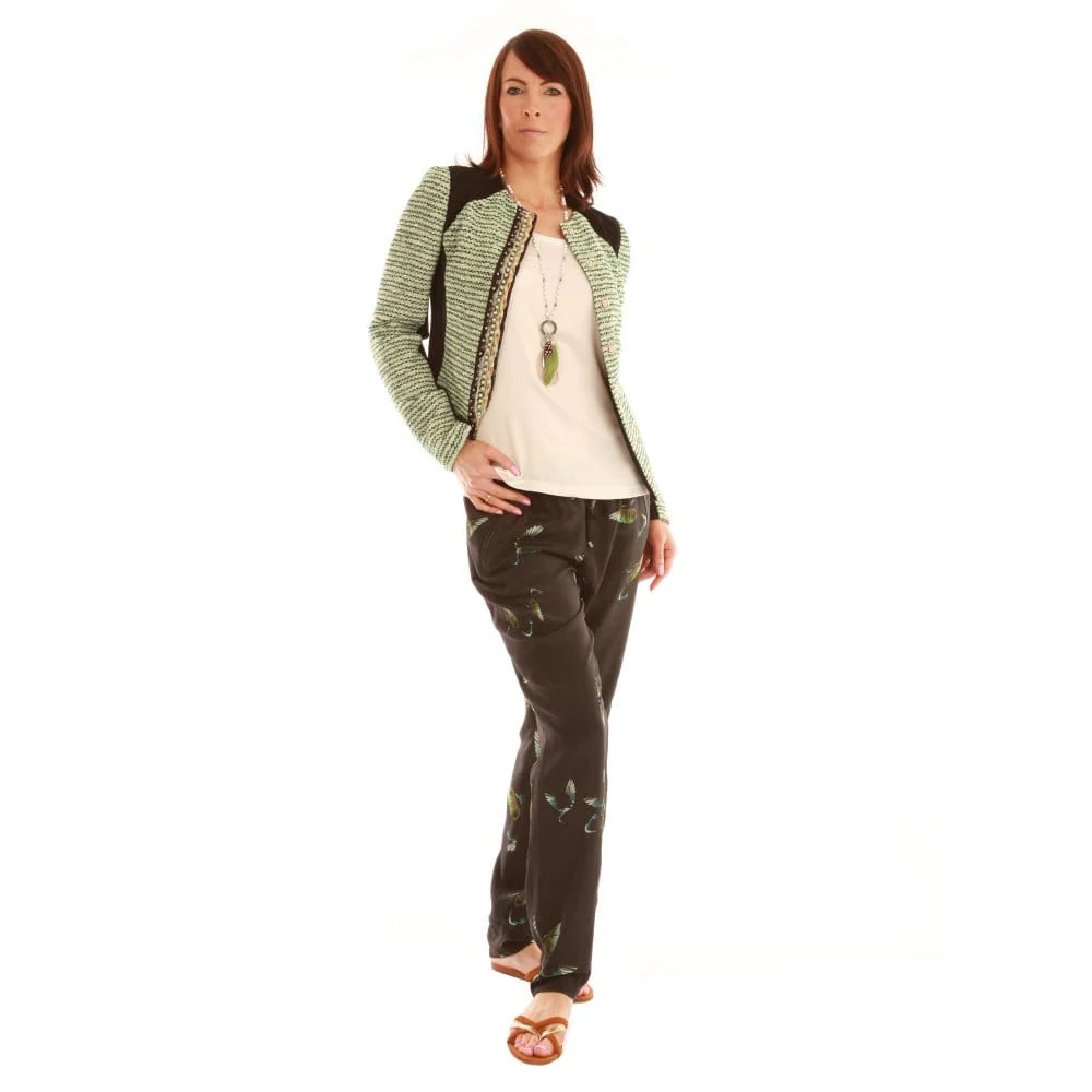 SET Leather Elasticated Waist Bird Print Silk Pant Black/green - Image 3