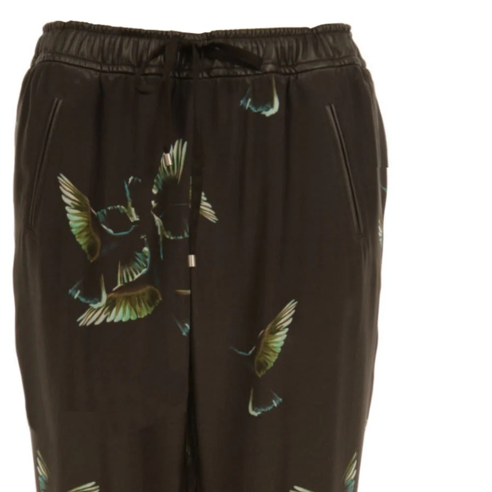 SET Leather Elasticated Waist Bird Print Silk Pant Black/green - Image 8